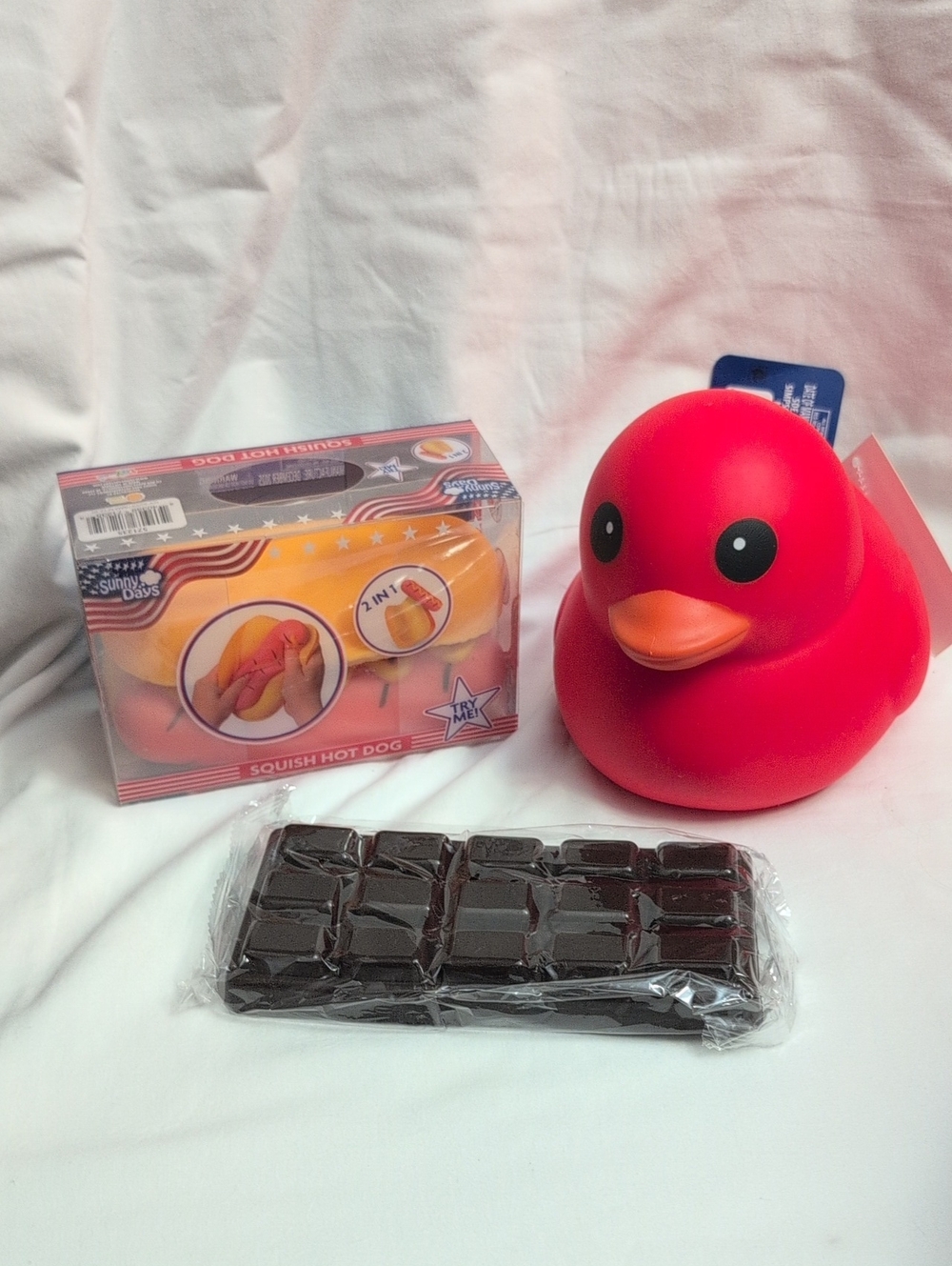 Jumbo Rubber Duck,Hot Dog And Chocolate Bar Squishies (Set Of 3). NWT
